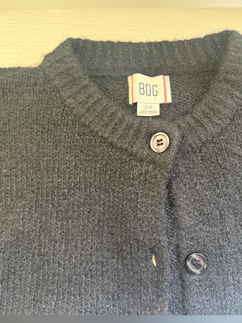 BDG Men's Dark Charcoal Button-Up Knit Cardigan